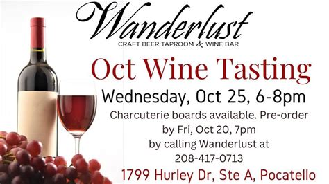 October Wine Tasting, Wanderlust Craft Beer Taproom & Wine Bar ...