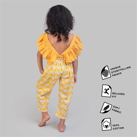 Cotton Jumpsuit For Girls with Two Silly Goats Print – Story Tailor