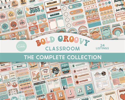 Buy Editable Classroom Groovy Retro Complete Collection Printable ...