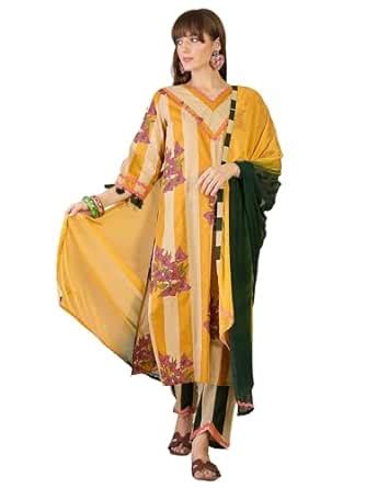 Buy INDO ERA Women's Pure Cotton Floral Printed A-Line Kurta & Pant ...