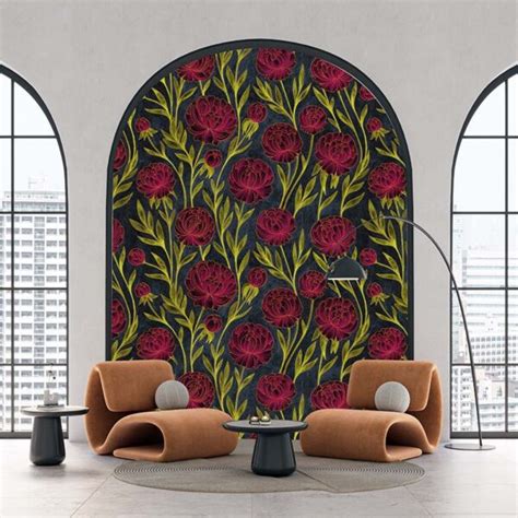 Bright Burgundy Peony Flowers Wallpaper Mural - Magicdecor®