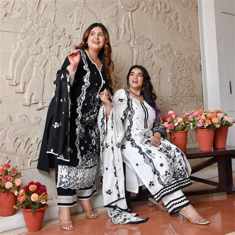 Shambhavi Black & White Embroidered Cotton Suit Set | Meera Creations