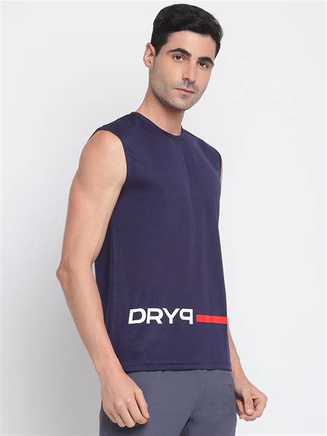 Men High Neck tank Navy Blue with Red Line
