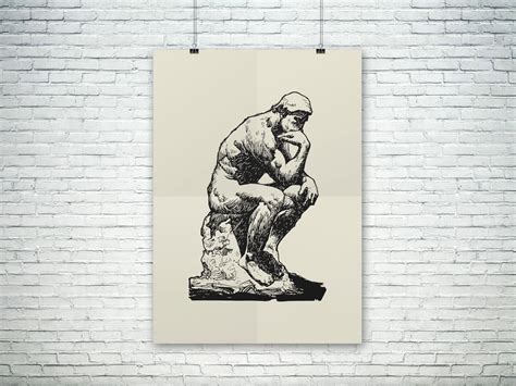 The Thinker Poster | Thinking Man Print | Sculpture Print | Gift for Him | Traditional Art ...