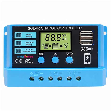 amiciSmart Solar Charge Controller 30A, 12V/24V Intelligent Battery ...