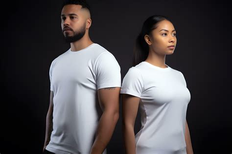 Generative AI. Blank White T-Shirt Mockup on Male and Female Model ...
