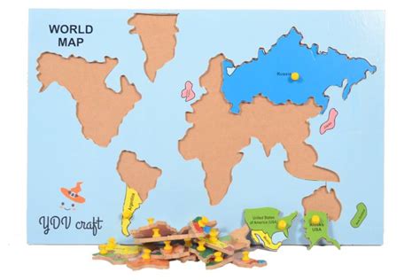 YDV CRAFT Wooden World MAP Puzzle with KNOB Wall Size Jigsaw Puzzle 23 ...