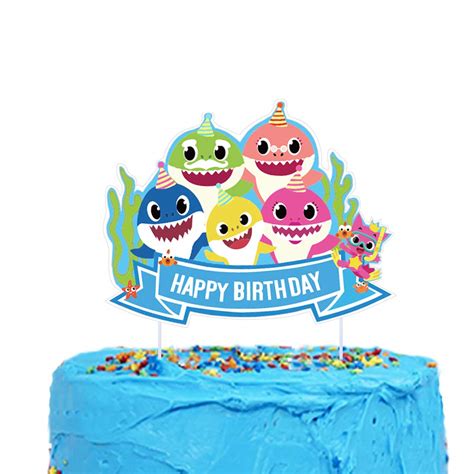 Buy Shark Happy Birthday Cake Topper for Cute Shark Happy Birthday Cake ...