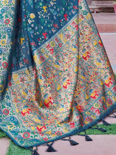 Blue Exquisite Banarasi Jacquard Art Silk Saree with Matchin