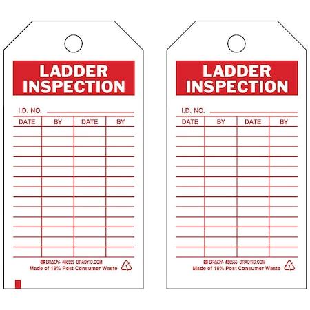Brady Tag, Inspection, Polyester, 5 3/4 in H x 3 in W, Red on White ...