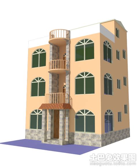 漂亮小巧两层房子3D设计效果图片_新农村别墅网