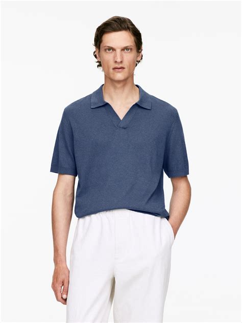 Cotton Linen Polo Shirt - Dark Blue - Men - ARKET GB