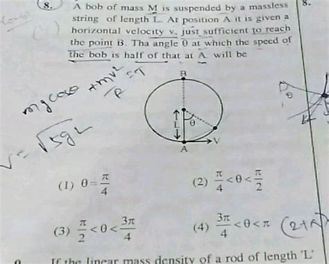 A bob of mass M is suspended by a massless string of length L. The ...