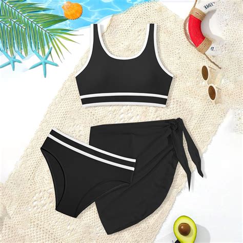 Bathing Suits for Teens Girls' 3 Piece Bikini Set with Cover Ups Beach ...