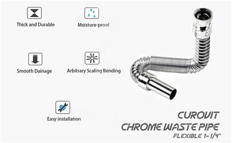 CUROVIT PVC Chrome Plated Flexible Waste Pipe 1-1/4" for Kitchen Sink ...