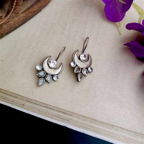 "Chandrika" Silver Look Alike Oxidized hook earrings – The Fiona Store