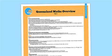 Queensland Curriculum Year 1 Maths Numeracy Syllabus Overview - australia