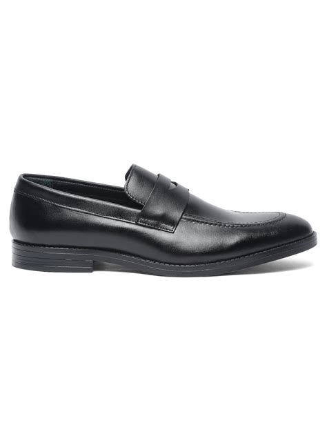 Men Black Solid Leather Formal Slip-On – Teakwood Leathers