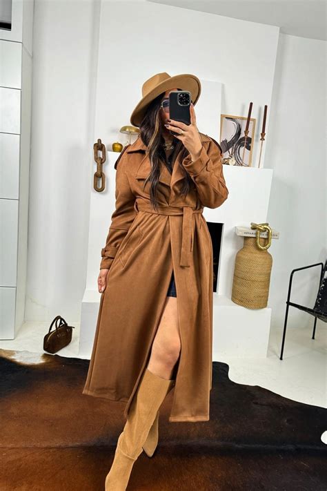 Suede Trench Coat Model Overcoat - Sohotique By P | ElbiseBul