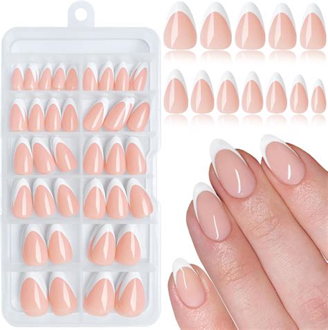 Amazon.com: Medium French Tip Press on Nails Square Fake Nails Full ...