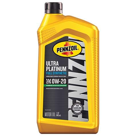 Pennzoil Ultra Platinum Full Synthetic 0W-20 Motor Oil, 1 Quart ...