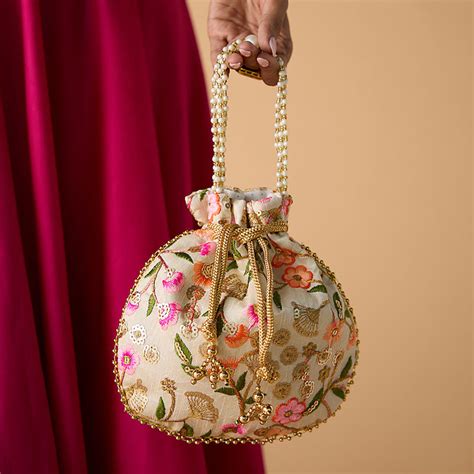 Buy Azai by Nykaa Fashion Off White Floral Embroidery Pearl Handle ...