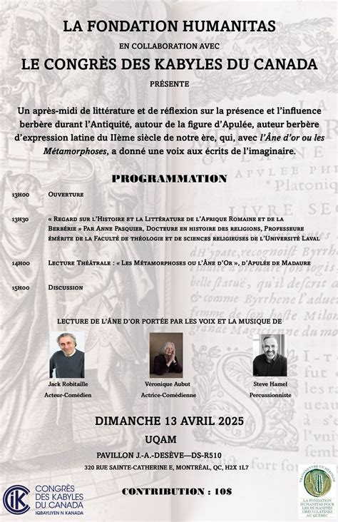 Lecture publique: Les Métamorphoses ou Lâne dor dApulée, Université de ...