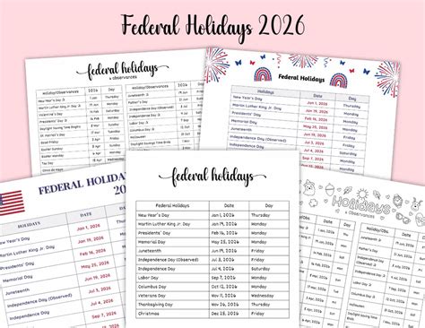 List Of US Federal Holidays 2026 (PDF)