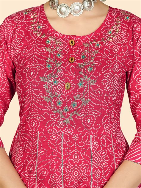 Dark Pink Bandhani Anarkali Cotton Kurta Set – Vbuyz