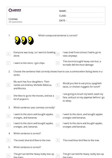 50+ Commas in a Series worksheets for 7th Class on Quizizz | Free ...
