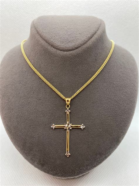 14k solid Gold cross Necklace 23.5 inches 1.5mm | Etsy