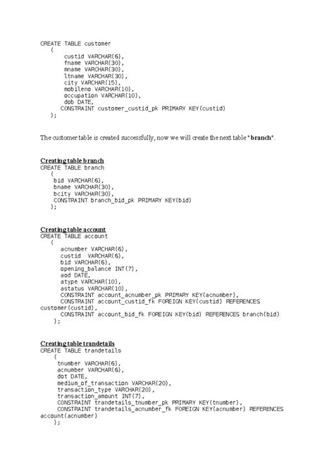 Dbms - very useful - CREATE TABLE customer ( custid VARCHAR(6), fname ...