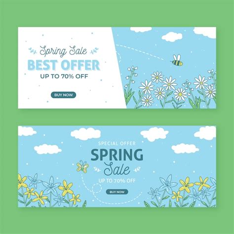 Banners de venda primavera na mão desenhada | Vetor Grátis
