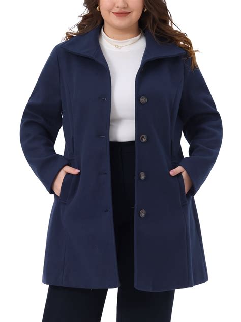 Agnes Orinda Women's Plus Size Pea Coat Single Breasted Overcoat Lapel ...