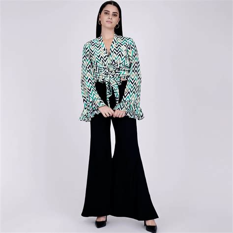 Green and White Chevron Knot Top and Bell Bottom Pants Set – First ...