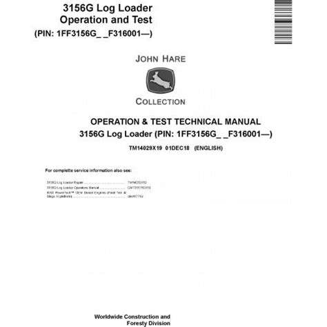 John Deere 3156G Log Loader PDF Diagnostic Service Manual
