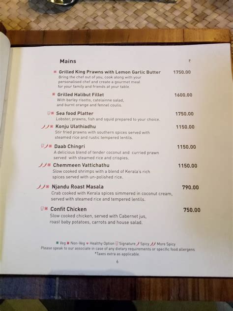 Menu at Villa Maya, Thiruvananthapuram