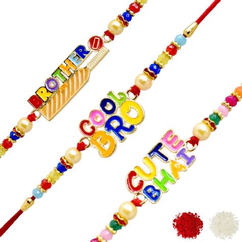 Cool Bro, Cute Bhai Combo Set of 3 Rakhi with Roli Chawal & Gift Card ...