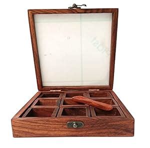WuduCasa WOODEN SPICES BOX 9 SQUARE CONTAINER WITH SPOON TRANSPARENT ...