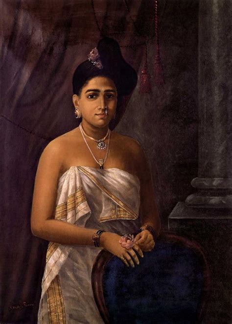 "Kerala Beauty": Light Brown Oil Painting by Raja Ravi Varma ...