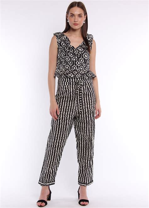 Get Ruffled Neck & Hem Detail Abstract Printed Top and Pant Set at ...