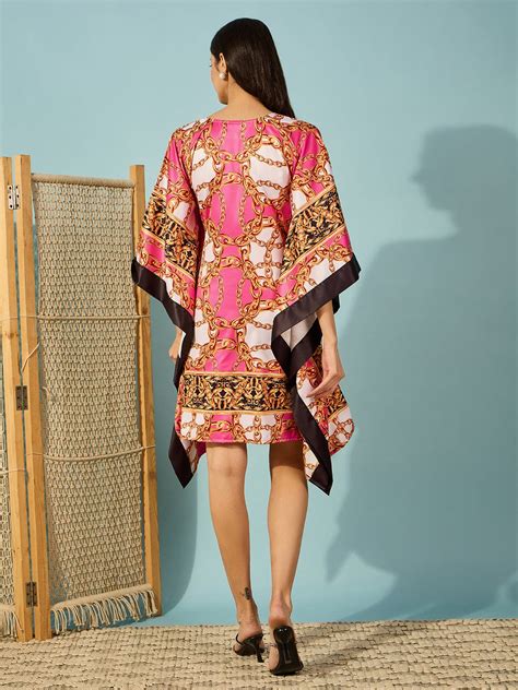 Buy Women Pink Chain Baroque Printed Satin Kaftan Dress - The Kaftan ...