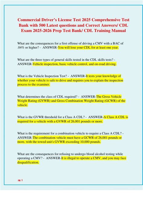 Commercial Driver’s License Test 2025 Comprehensive Test Bank with 500 ...