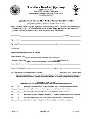 Fillable Online pharmacy la Application for Late Renewal of Non ...