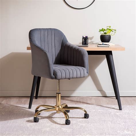 Luxurious Velvet Adjustable Office Chair With Sleek Armrest in Light G ...