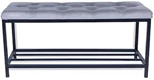 Indian Decor. 45596 Shoe Bench seat for 2, Grey Bed end Side Chaise ...