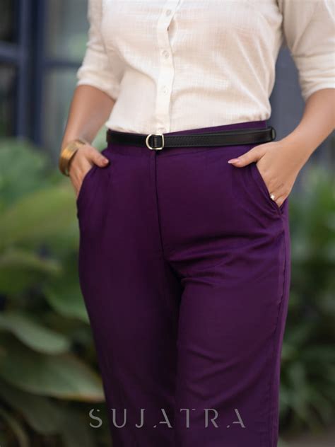 Smart Purple Rayon Straight Fit Pant White cotton Shirt Optional – Sujatra