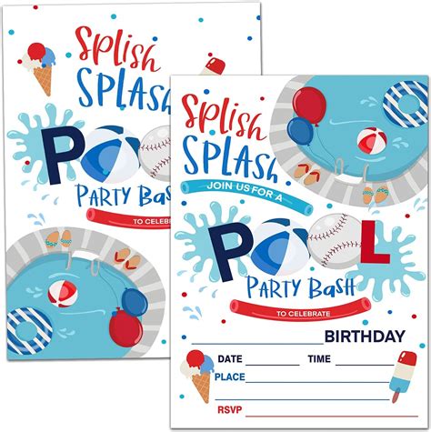 Swimming Pool Birthday Party Invitation Cards, Skip India | Ubuy