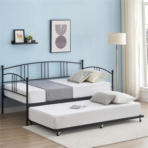 Amazon.com: IDEALHOUSE Twin Day Bed with Trundle Bed Twin, Metal Daybed ...