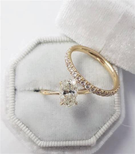 2 Carat Oval Diamond Bridal Engagement Ring Set, Hidden Halo, 14k ...